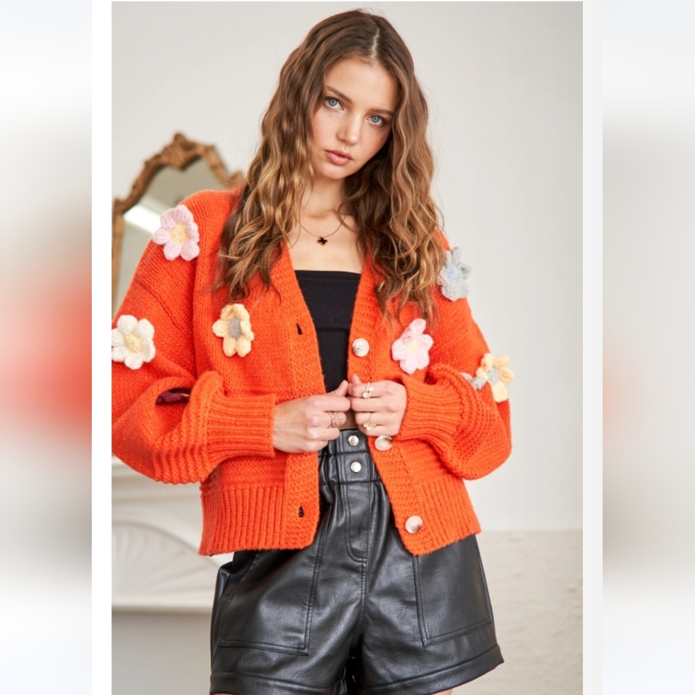 Last 1!Oversized Smelling G00d 3d floral orange cardigan_4
